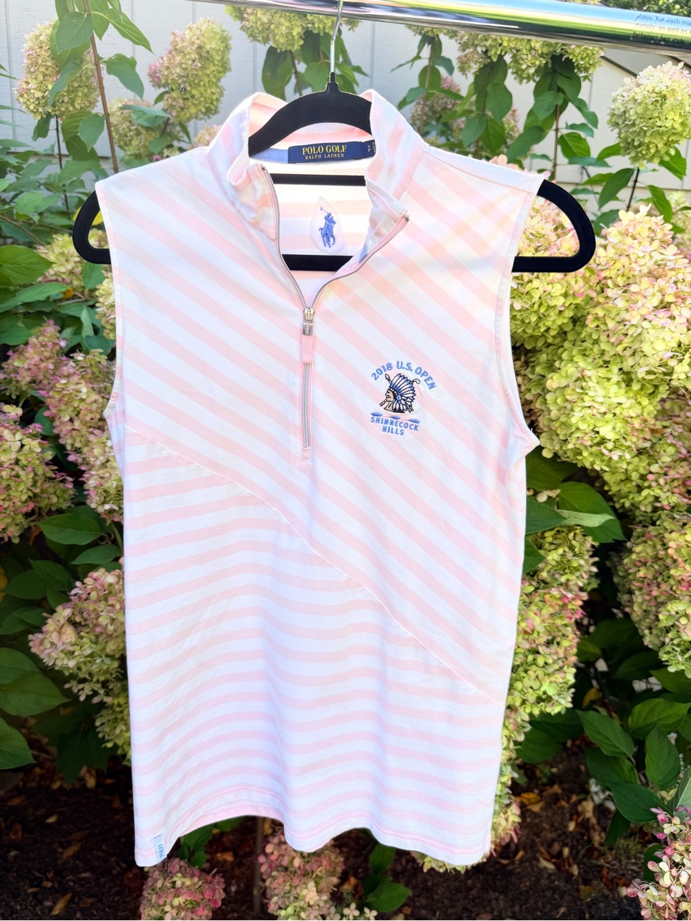 Ralph Lauren Pink & White Striped Sleeveless Polo Zip Vest